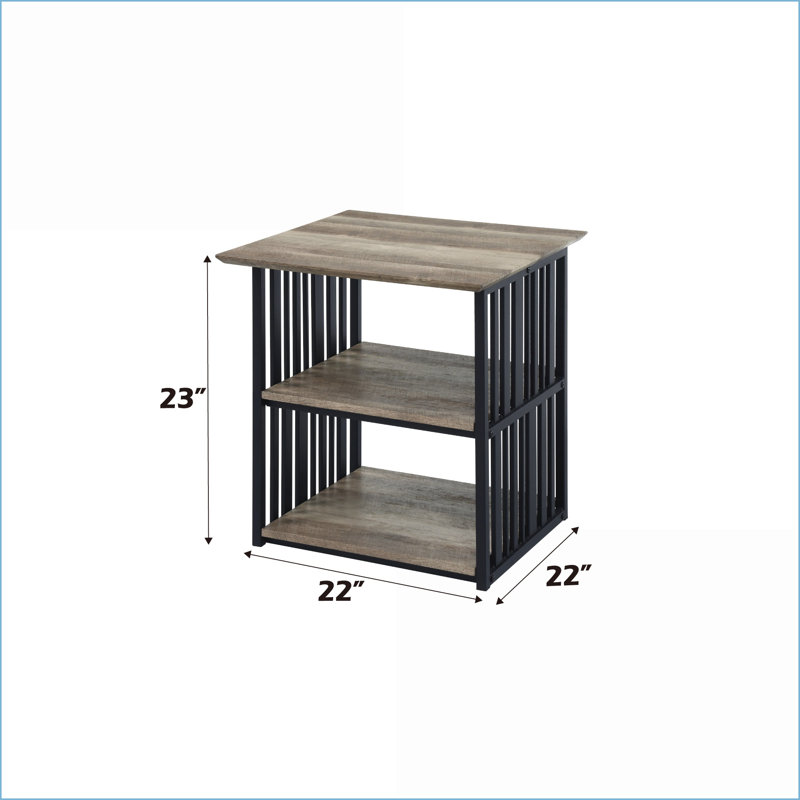 Chêne antique industriel Zudora & amp; Table de chevet noire avec 2 compartiments ouverts