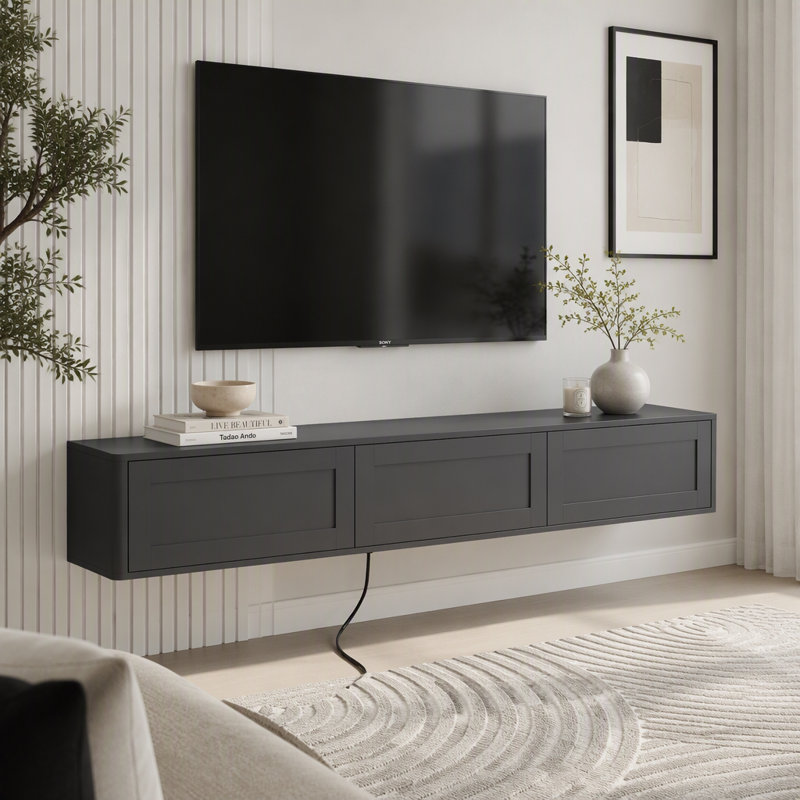 Meuble télé flottant, étagère murale avec lumières DEL, Noir