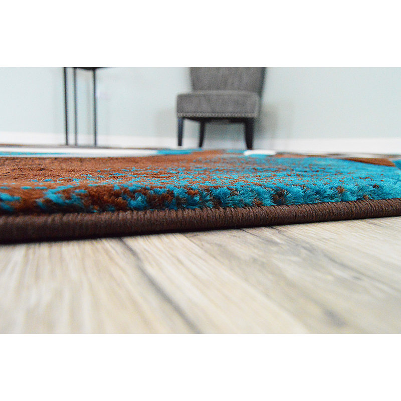 Tapis à motifs abstraits chocolat Mccampbell, Rond 7 pi