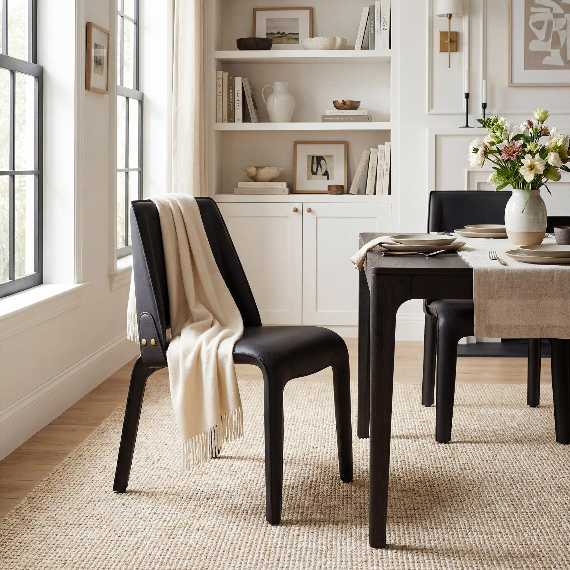 Vannes Vegan Leather Dining Chair, Black, 1, Minimal Assembly Needed