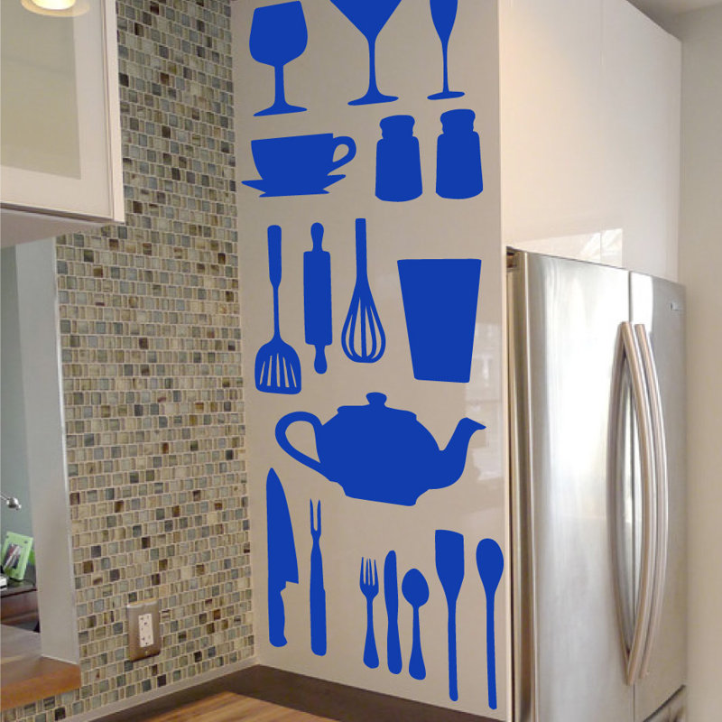 Décalcomanie murale de cuisine, H 37 po x l 29 po x P 0,01 po, Bleu foncé