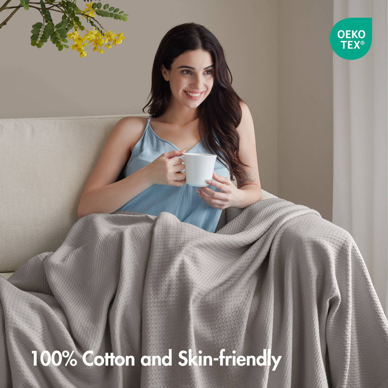 100% Certified Egyptian Cotton Blanket, Full / Queen, Gray