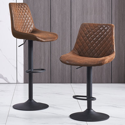 Vintage Upholstered Height Adjustable Bar Stools (Brown)