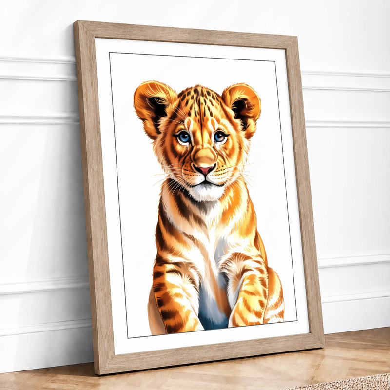 Young Lion Cub Modern - Framed Print, A1 - 84.1 x 59.4 cm, Oak