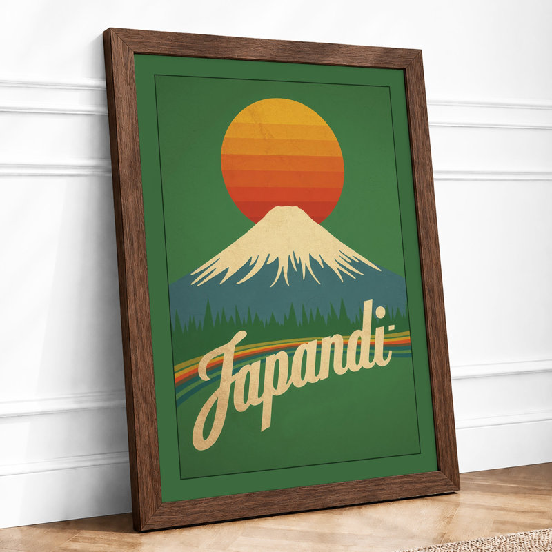 Mountain at Sunset Japandi - Framed Print, A2 - 59.4 x 42.0 cm, Walnut