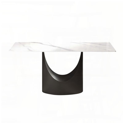 63'' White Sintered Stone Dining Table for 6-8 with Black Legs