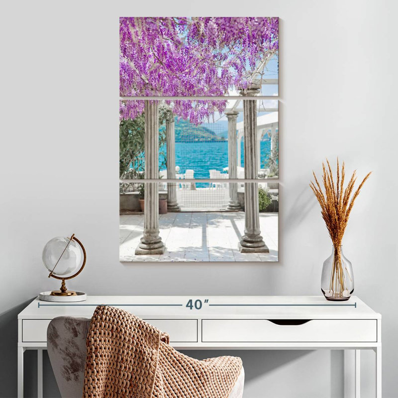Lilie et fleurs de glycine et colonnes, H 32 po x l 20 po