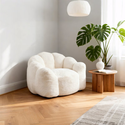Lotus-Shaped Beanbag Sofa, No Assembly Required, Covered In Faux Fur Fabric, Modern Style, Suitable For Living Rooms, Bedrooms, And More.