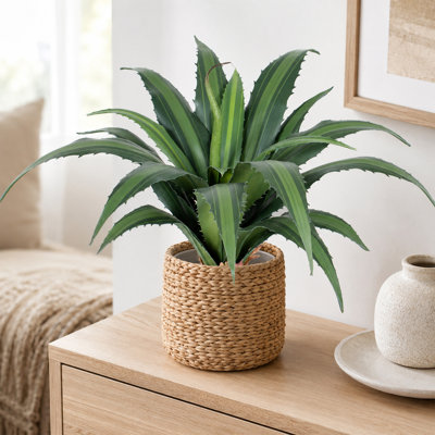 Plante artificielle d'agave en pot noir de 33 cm, protégée contre les UV, idéale pour la décoration intérieure et extérieure.