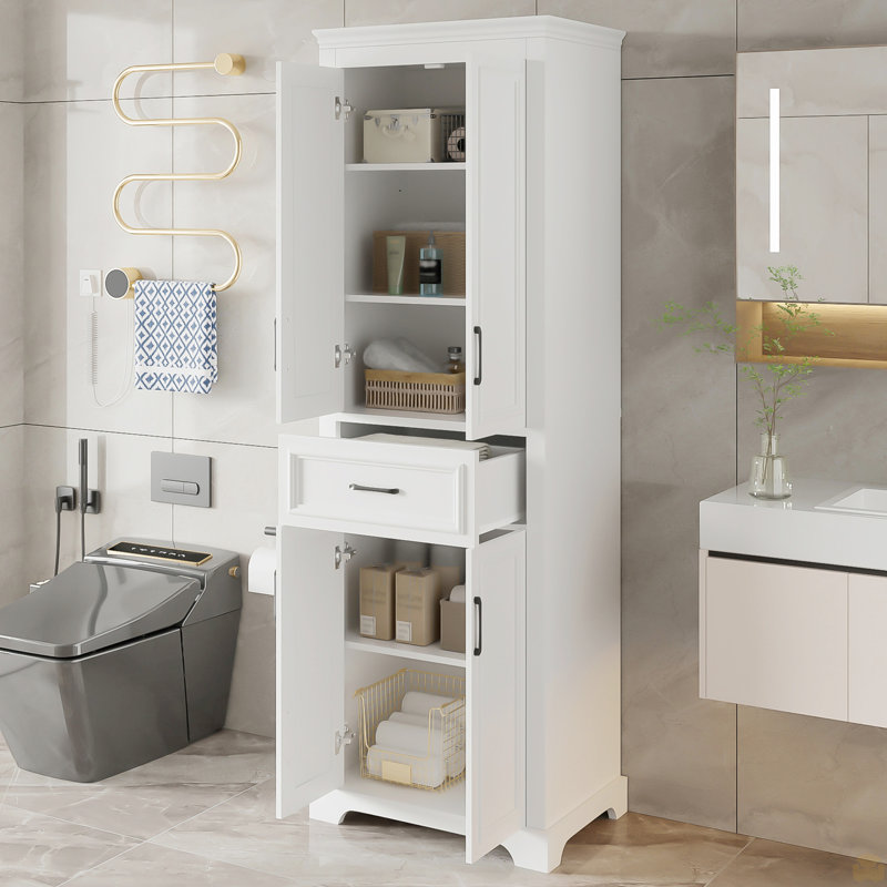 Meuble-lavabo autoportant de 70,8 po, 4 portes et 1 tiroir, rangement peu encombrant avec tablettes réglables