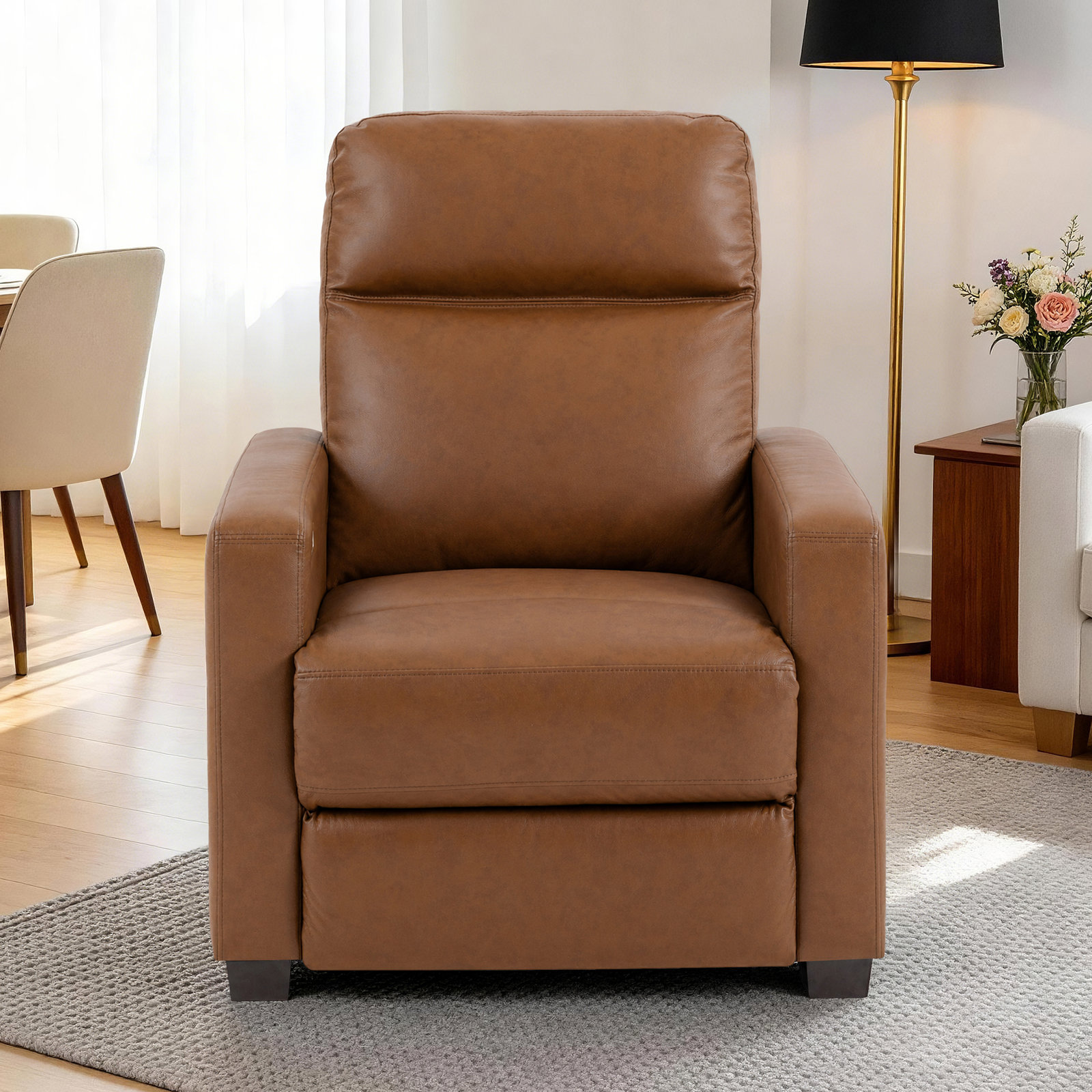 Hosea 32" Genuine Leather Power Recliner, Brown