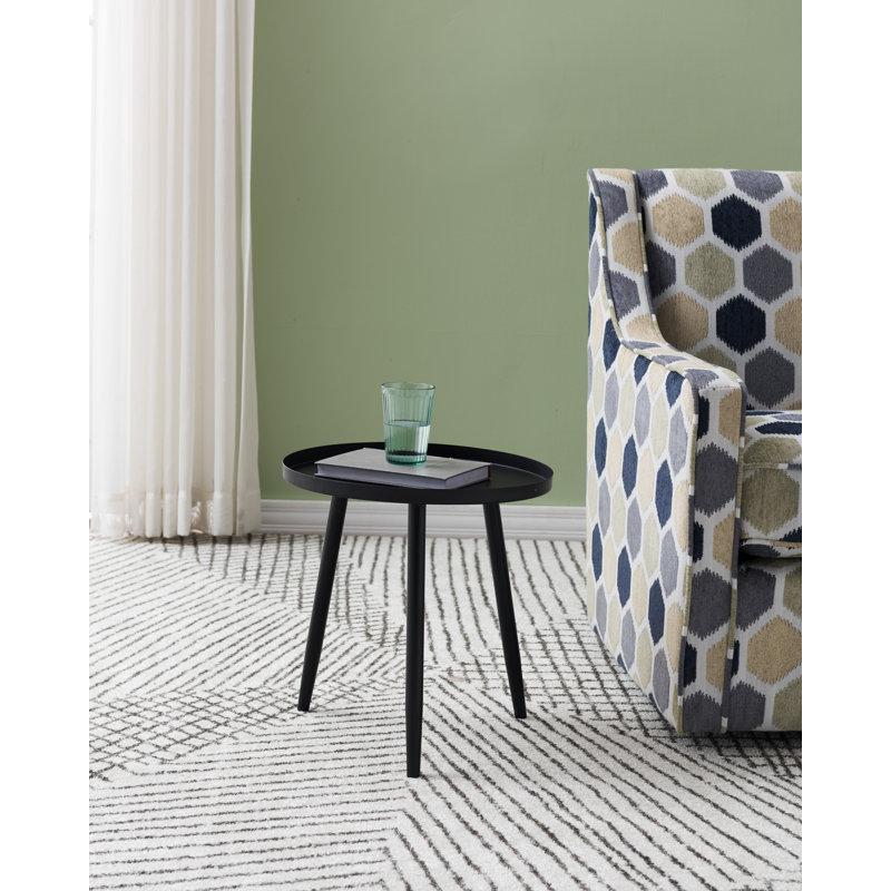 Roper Round Metal Side End Table, Nightstand Accent Table, Pedestal Plant Stand for Bedroom Living Room, Black