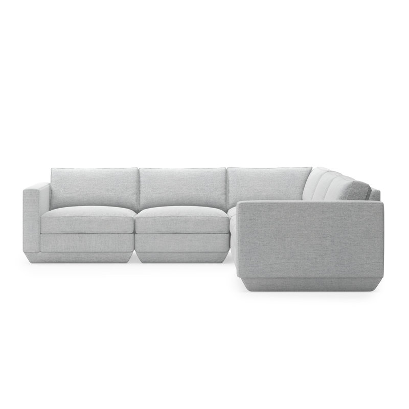 Canapé modulaire d'angle 5 pièces Podium, Sergé de performance argent Bayview