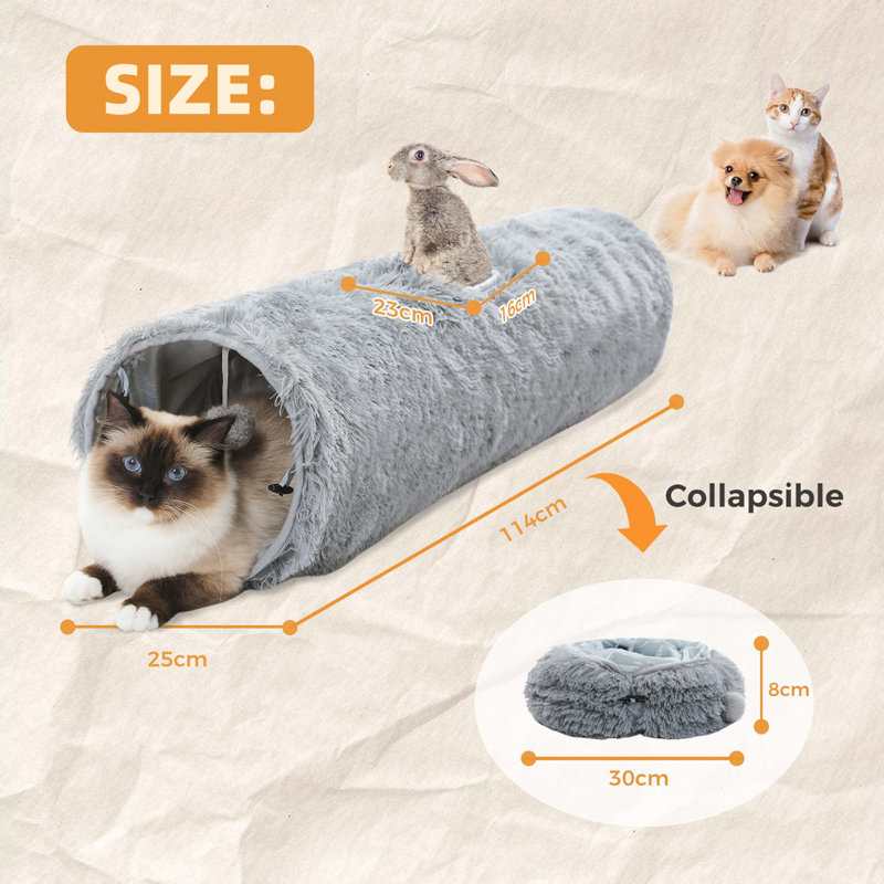 Tunnel pour chat pliable 45 po avec boule suspendue