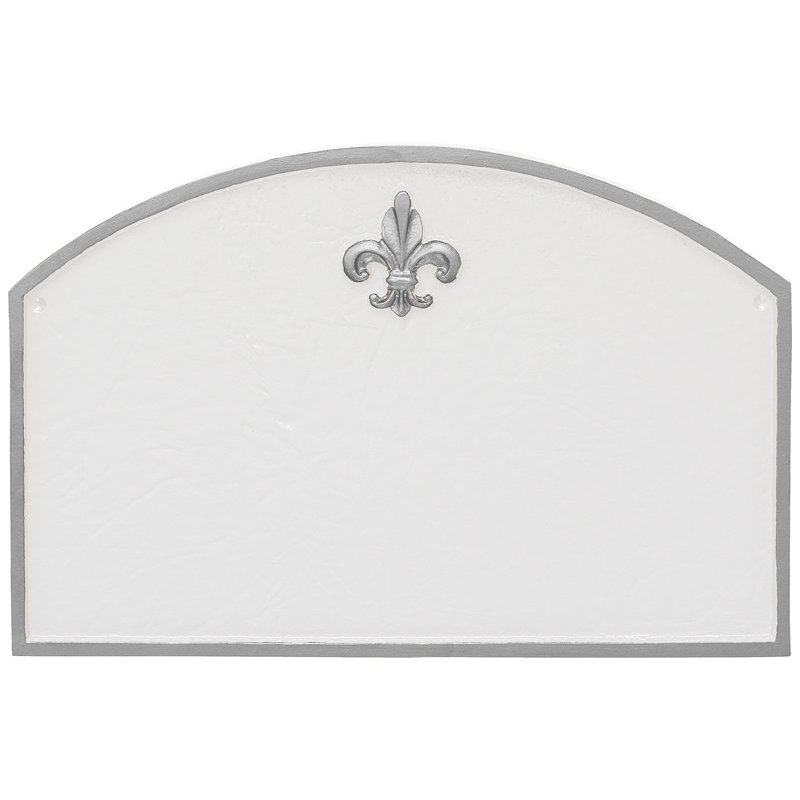 Fleur de Lis 1-Line Wall Address Plaque, White / Silver