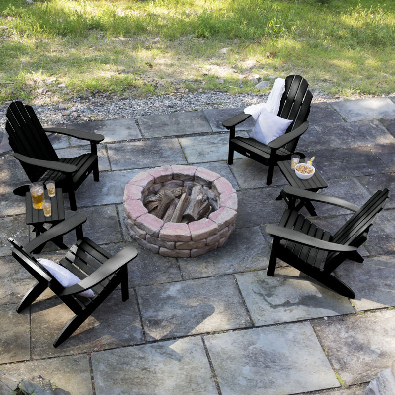 Anette Outdoor Adirondack Chair With Table, Black