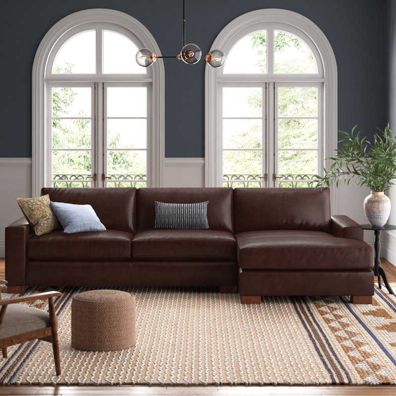 Jonie Genuine Leather 2-Piece Chaise Sectional, Bistro Rustic Genuine Leather, Right Hand Facing