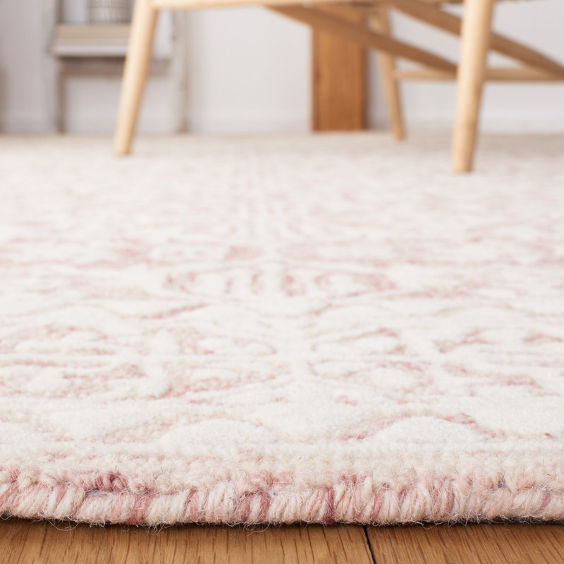 Tapis rose / ivoire en laine touffeté à la main Kyndall, Rond 6 pi