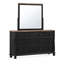 Ensemble de chambre avec grand lit 4 pièces Ginie, table de chevet USB, miroir, bois brun noir