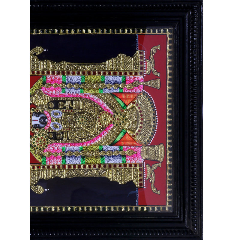 Lord Tirupati Balaji Tanjore, peinture | Couleurs traditionnelles avec or 24 carats | Structure en bois de teck