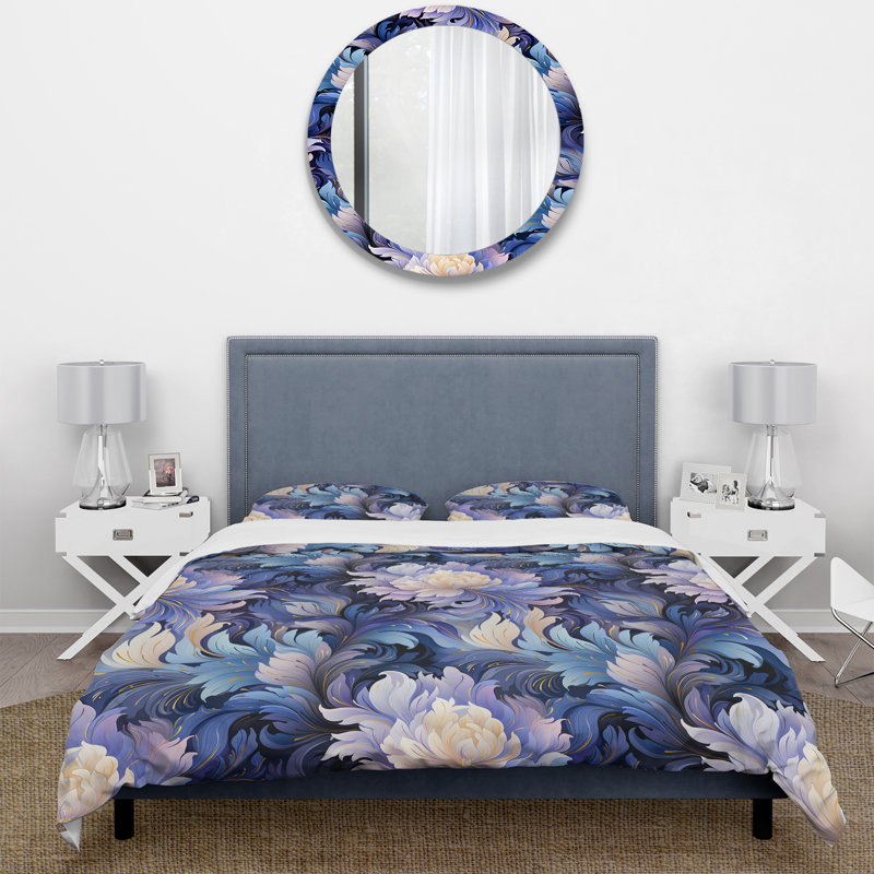 Purple And Blue Ikat Whimsy I - Ensemble de housse de couette à motif floral