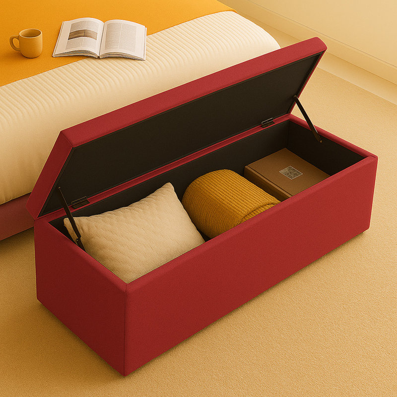 Safar Wide Velvet Plain Rectangle Solid Color Standard Ottoman Box with Storage, 40cm H x 137cm W x 40cm D, Red