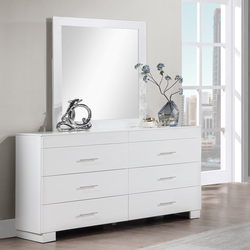 Commode double en bois massif à 6 tiroirs Anglina, Blanc