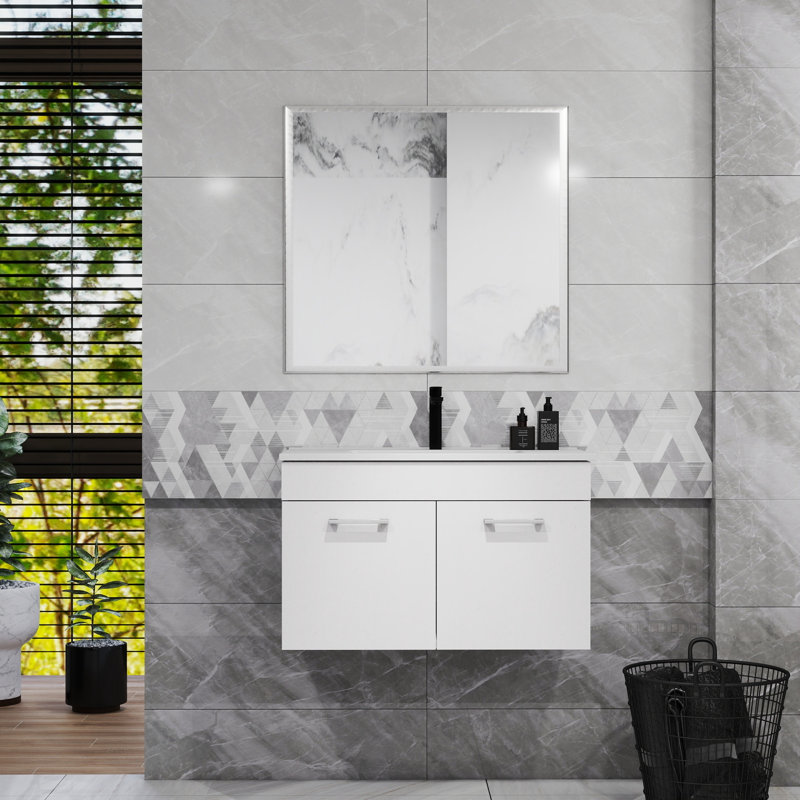 Meuble-lavabo compact avec lavabo et miroir, conception moderne en MDF pour les petites salles de bain