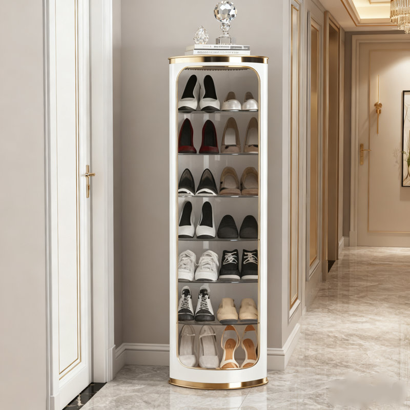 Meuble à chaussures 360 ° rotatif avec détails dorés - Espace élégant - Rangement compact