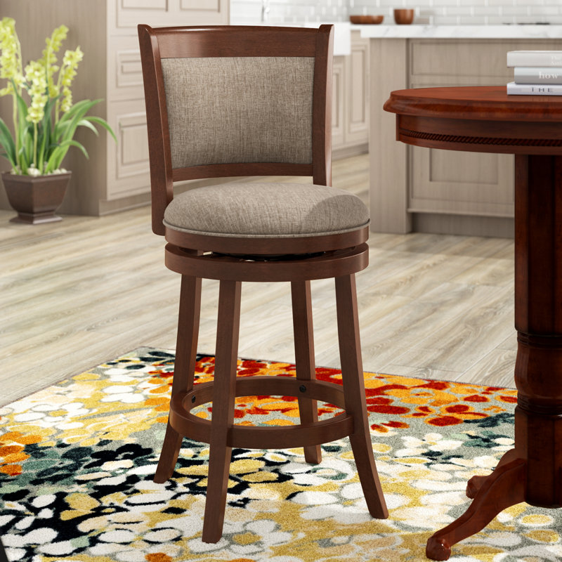 Tabouret pivotant Leda, Gris, Tabouret de bar (siège d'une hauteur de 29,94 po), Cerisier