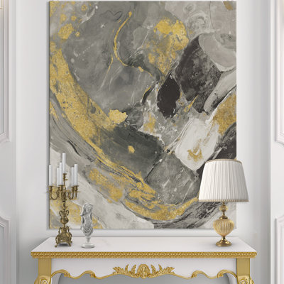 " Marble Gold And Black II - Modern Canvas Wall Art Print 4 Piece Set "
