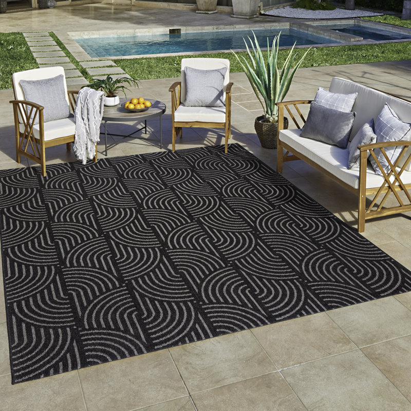 Tapis intérieur / extérieur en polypropylène crème / ivoire Savara Chryssi, Rectangle 7 pi 10 po x 10 pi