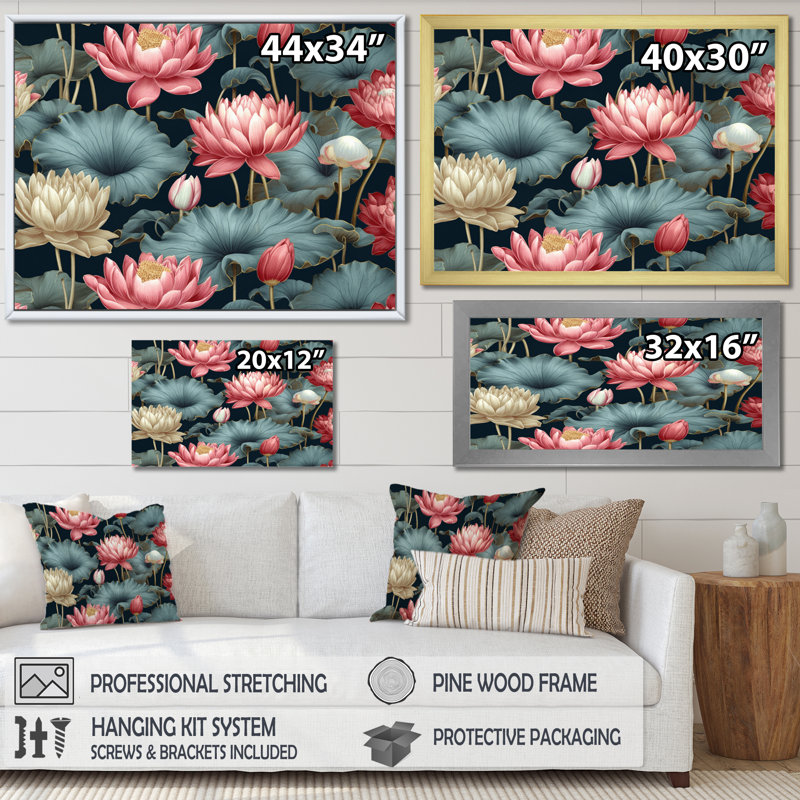 «Red Green Lotus Ponds III», reproduction sur toile, H 30 po x l 40 po x P 1,5 po, Toile noire