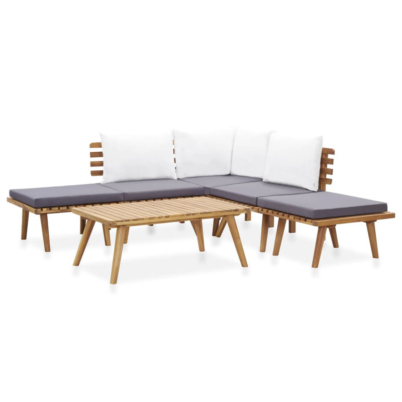 Ensemble de conversation de canapé avec coussins, Corner + 2x middle + 2x footrest + table