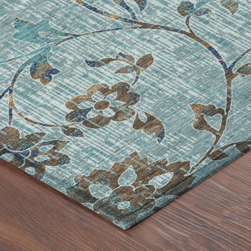 Machine Washable Indoor/Outdoor Chantille ACN2616 Floral Rug, Teal, 5' x 7'6"