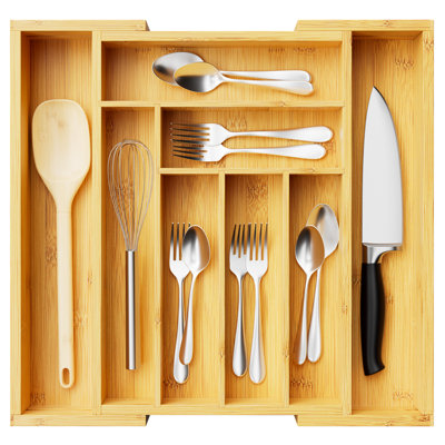 Luzius Bamboo Adjustable Expandable 8 Slot Flatware Drawer Organizer Silverware Organizer for Kitchen Utensils