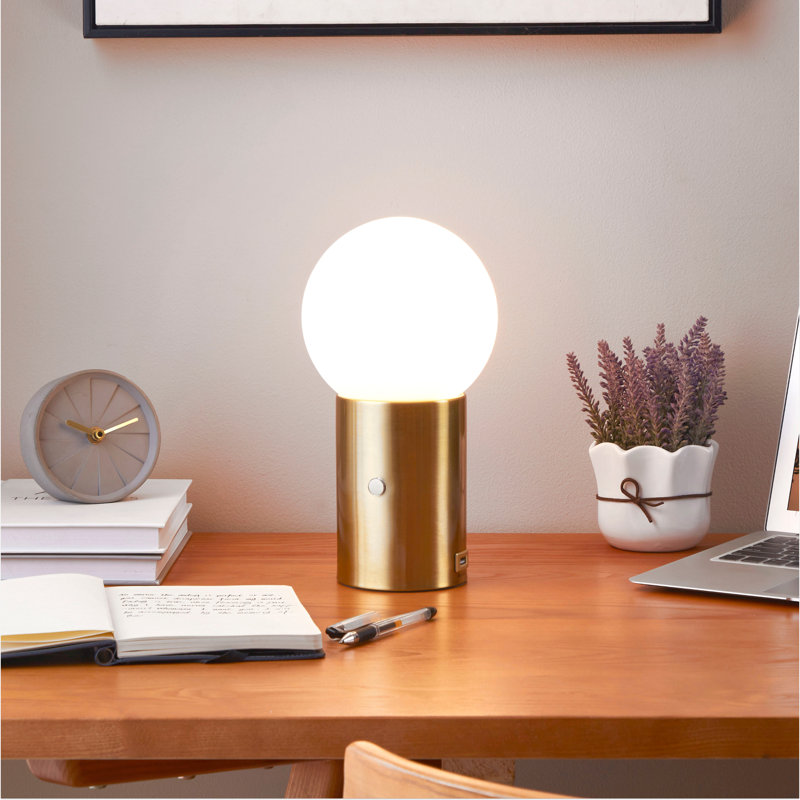 Kai 11" Antique Brass Globe Table Lamp with USB Port