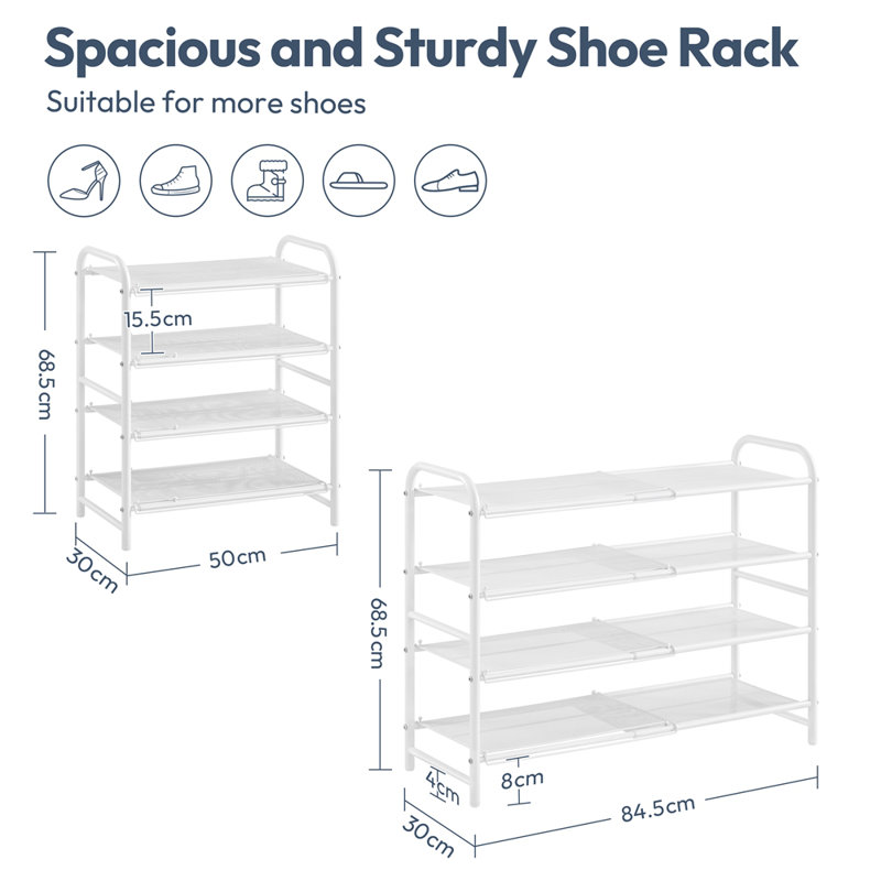 Expandable Shoe Rack for Entryway Hallway, White, 20 Pairs-4Tier