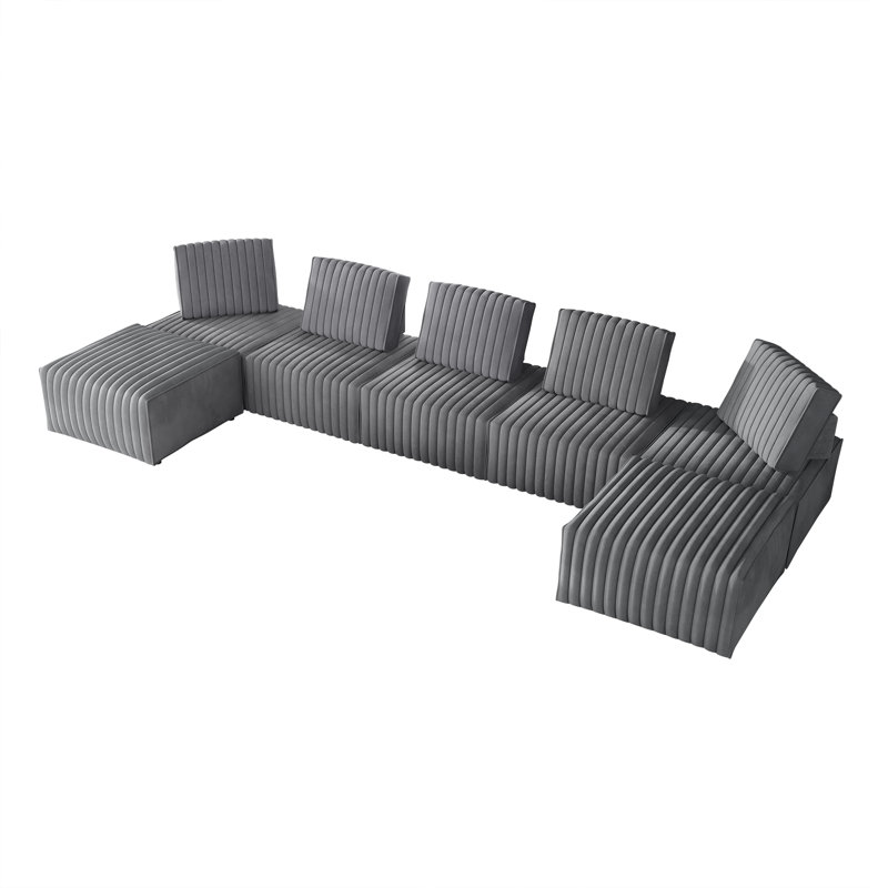 7-Piece Velvet Upholstered Modular Chair Set 2, Light Grey