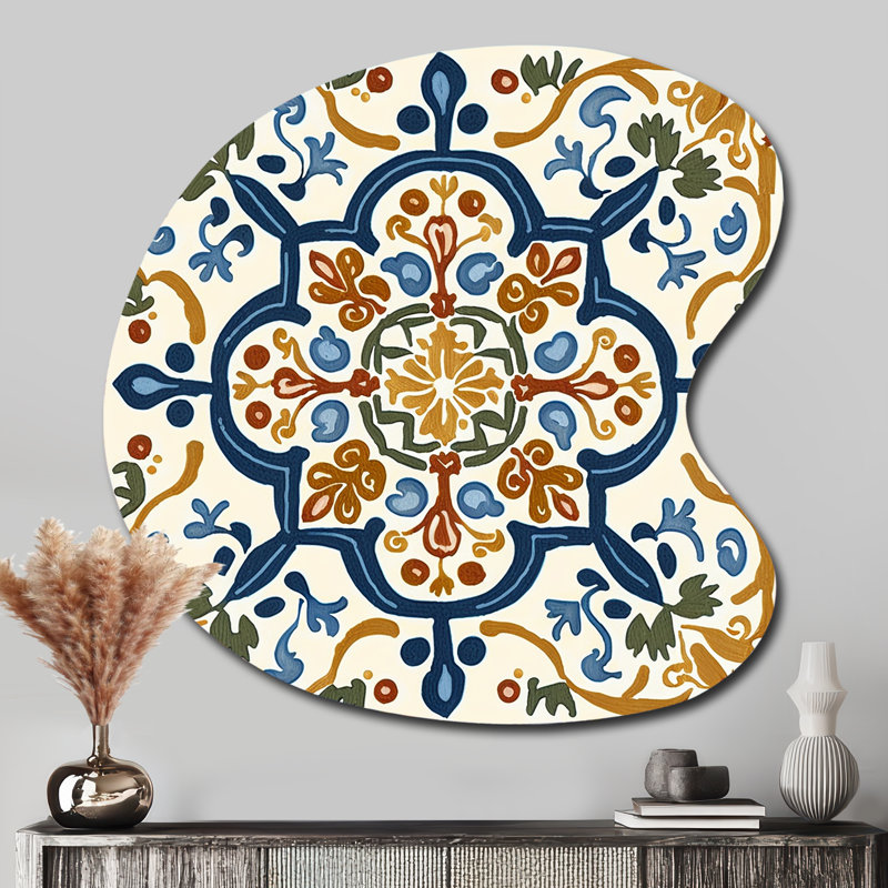 Carreaux de la Méditerranée en bleu rétro IV - art mural asymétrique en forme de goutte abstraite, H 33 po x l 33 po