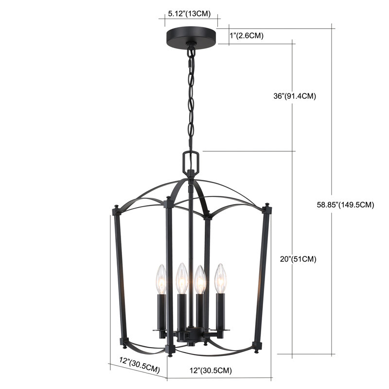 4- Light Matte Black Pendant Light, 4 Lights, Matte Black, 20.08" H X 12.01" W X 12.01" D