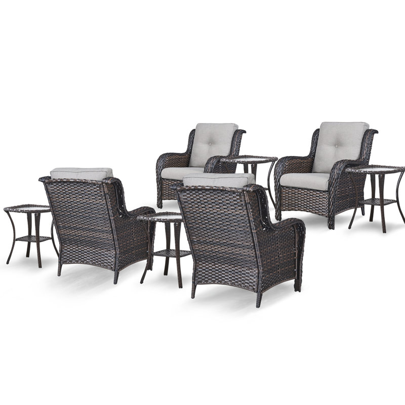 Schutt 8 - Pieces Rattan Multiple Chairs Seating Group with Cushions and Side Table, Beige, Brown