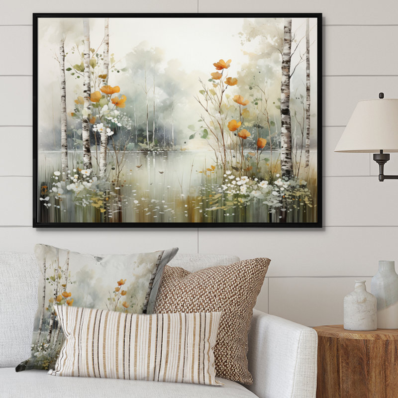 Binimal minimalisme forêt bois I - impressions sur toile forêt, Cadre flottant noir, H 34 po x l 44 po x P 1,5 po