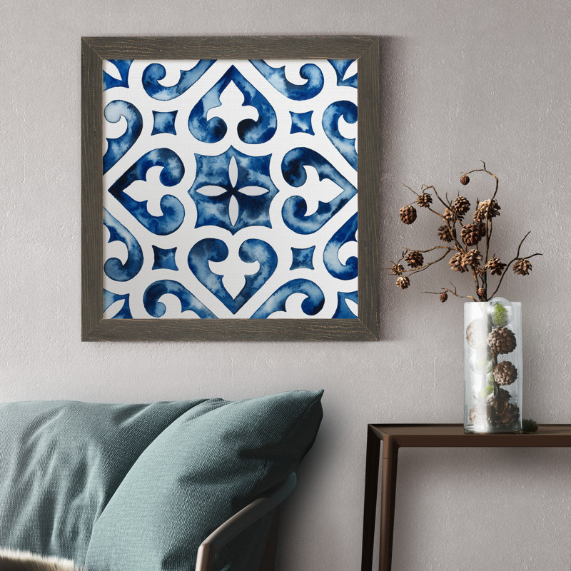 Cobalt tiles VI-reproduction d’art sur toile encadrée, H 17 po x l 17 po x P 1,5 po, Encadré gris