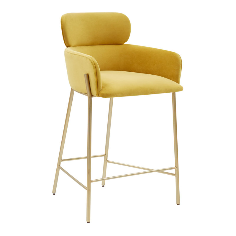 Tabouret de comptoir Tighe, Or, Velours jaune