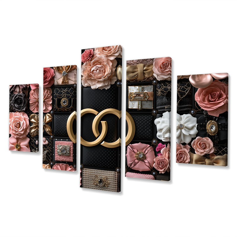 Ensemble de salon à la mode rose et noir à motif géométrique glamour