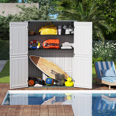 Remise de rangement verticale en résine EHHLY, remise à outils de jardin de 60 pieds cubes et rangement extérieur, armoire de rangement extérieure en plastique imperméable, remise de jardin extérieur de tondeuse à gazon de 5,6 x 2,3 pieds