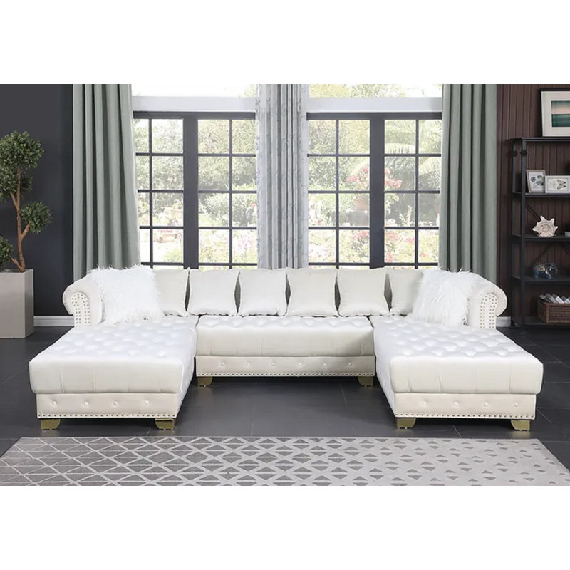 Canapé modulaire double en velours Jordan, Velours crème