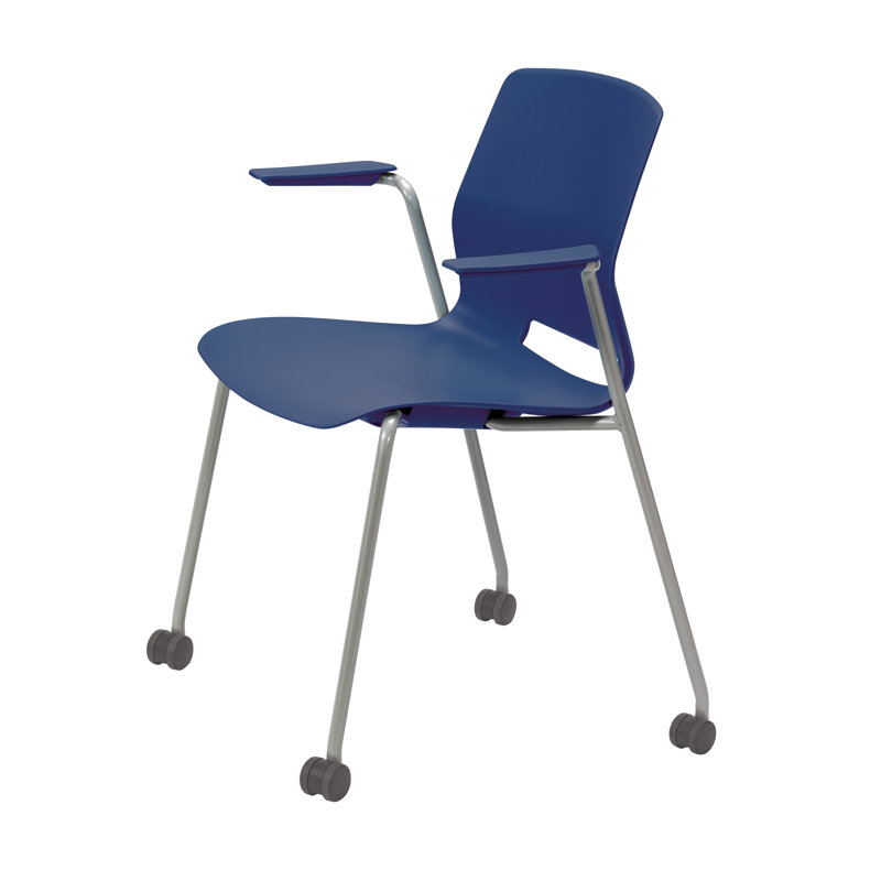 Chaise empilable Wille, Bleu marine, Avec des roulettes