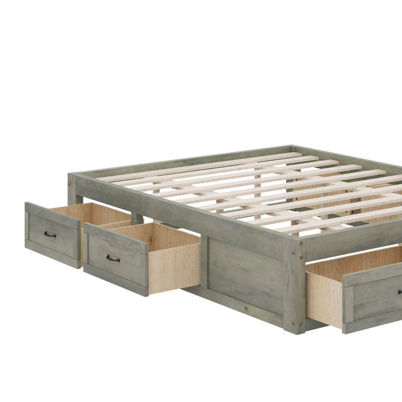 Grand lit plateforme avec 6 tiroirs, Gris antique